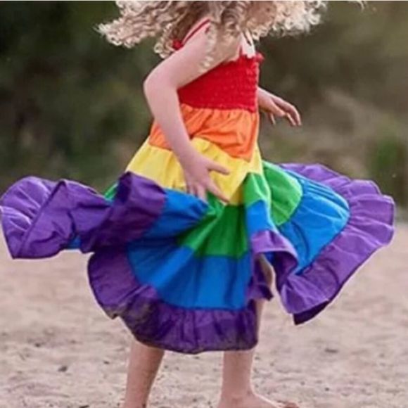 Rainbow Tiered Maxi Spin and Twirl Sun Dress 2T-5T - Picture 4 of 8